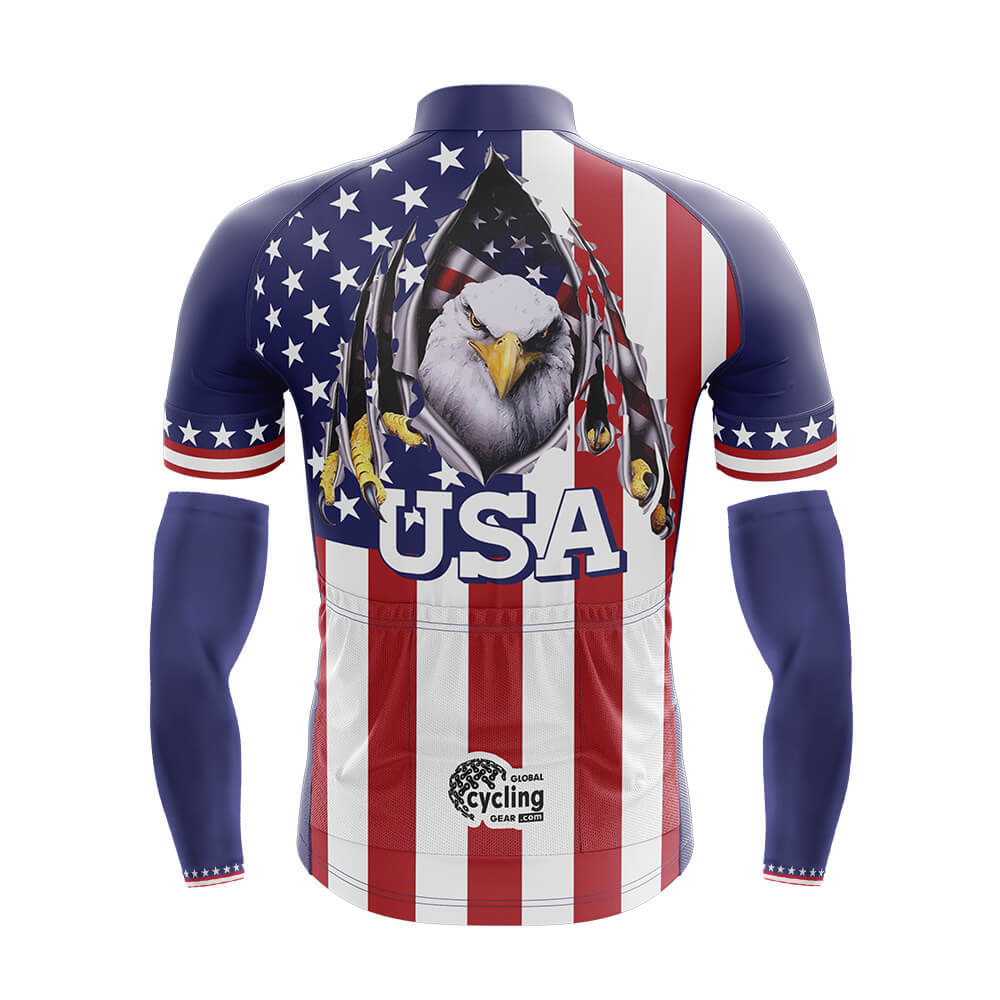 Cool Cycling Jersey With Arm Sleeves USA Flag American Eagle Mens Bike Jersey