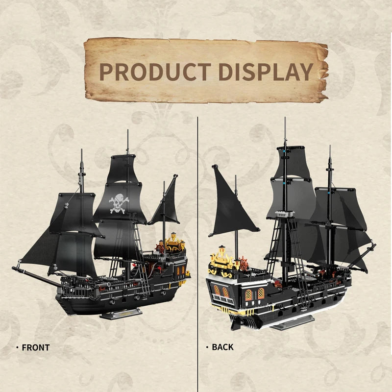 1424PCS Black Pirate Ship Building Blocks Skeleton Ghost Boat Model Assembly Bricks Toys Desktop Decoration Adult Holiday Gifts