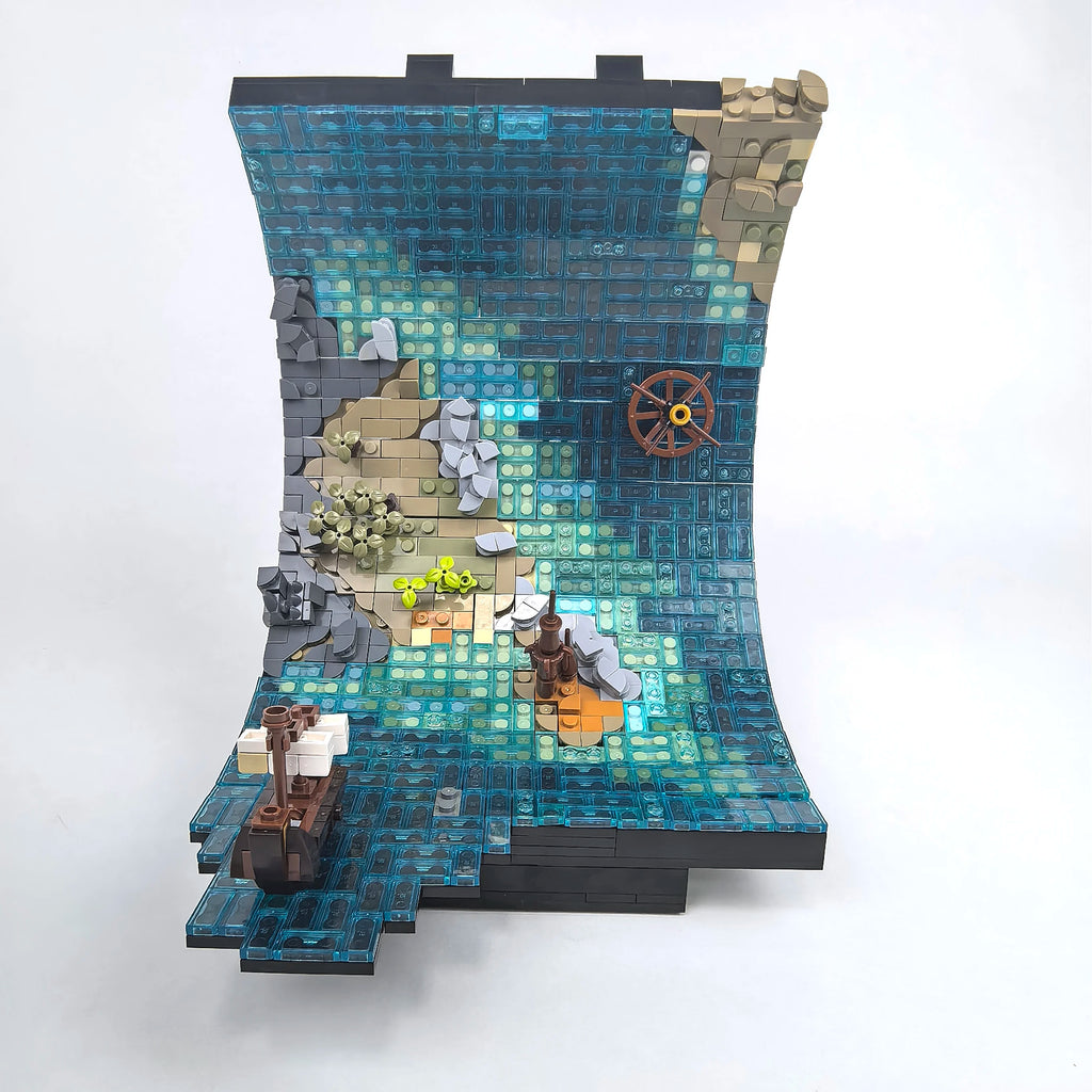 1234PCS Ocean Wave Pirate Ship Building Blocks Set The Great Wave Off Kanagawa Style MOC Diorama, Sea Adventure Model with Ship