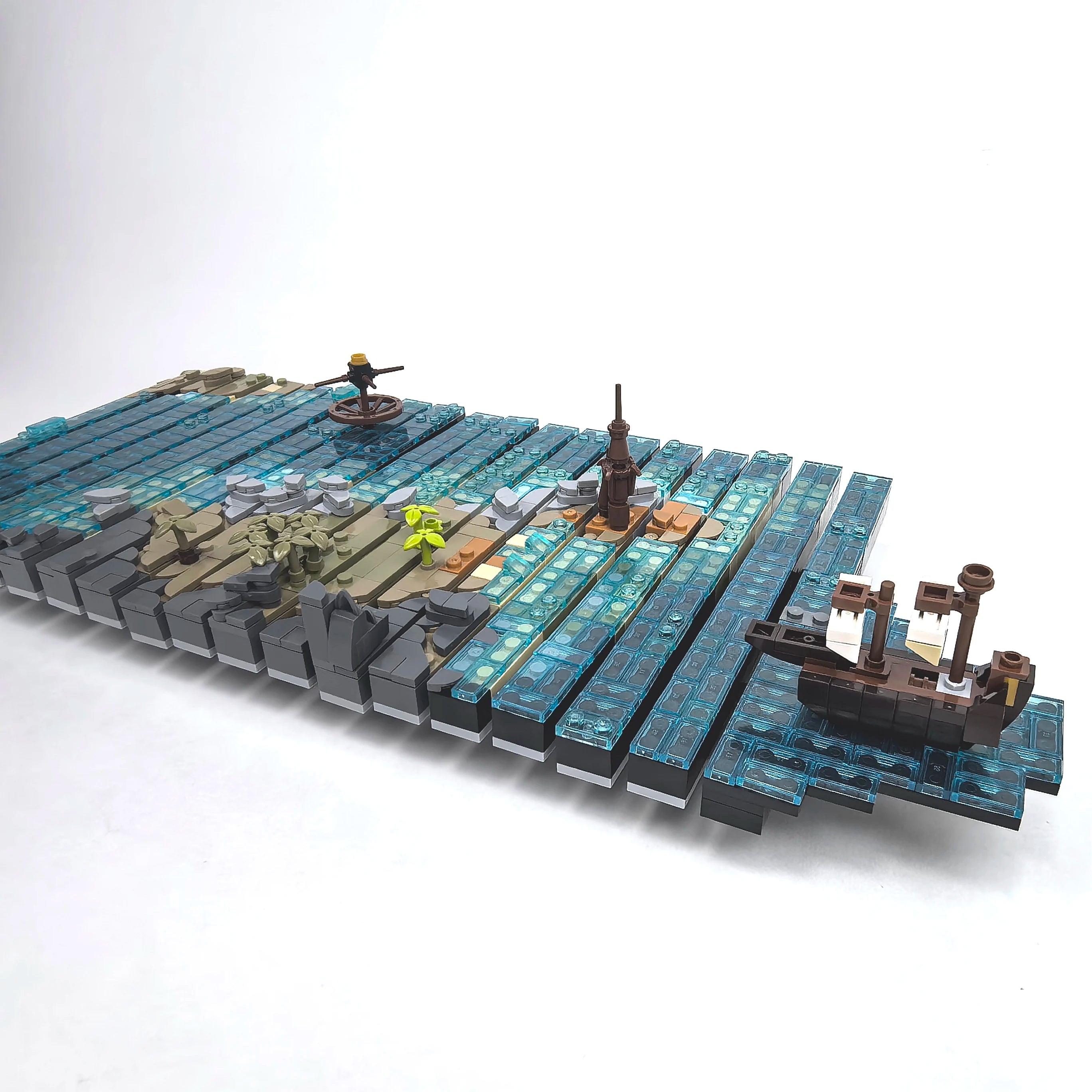1234PCS Ocean Wave Pirate Ship Building Blocks Set The Great Wave Off Kanagawa Style MOC Diorama, Sea Adventure Model with Ship